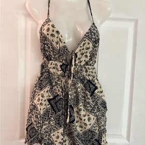 3/$25 Black and Cream Paisley Halter Romper